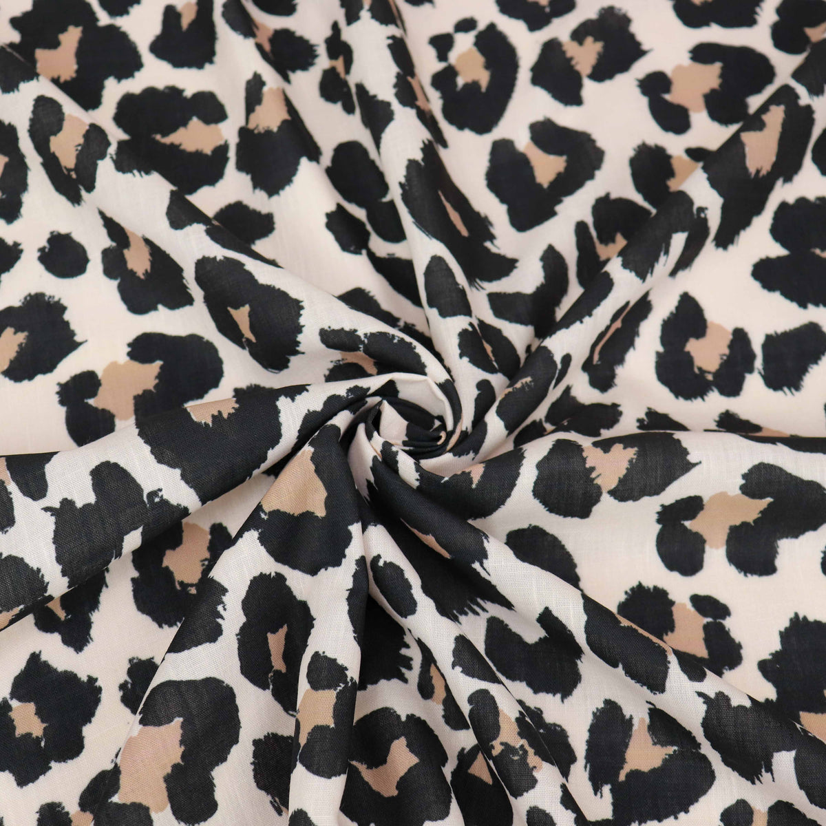 Cream Black & Tan Leopard Animal Print Linen Look Fabric
