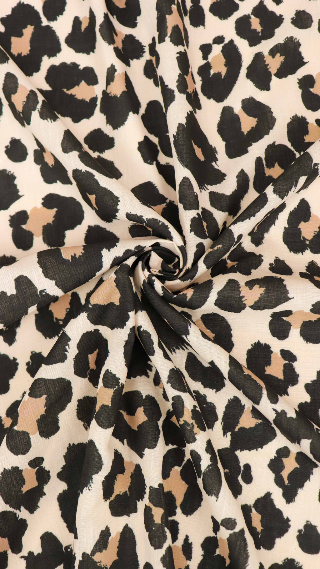 Cream Black & Tan Leopard Animal Print Linen Look Fabric