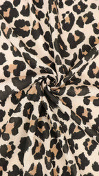 Cream Black & Tan Leopard Animal Print Linen Look Fabric