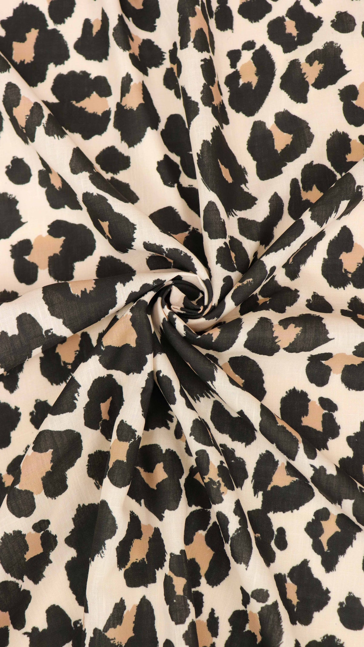 Cream Black & Tan Leopard Animal Print Linen Look Fabric