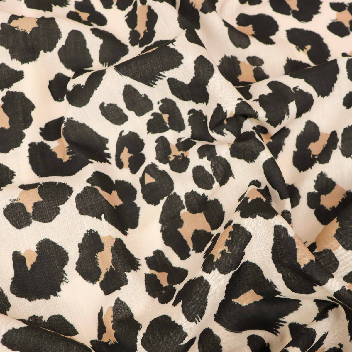 Cream Black & Tan Leopard Animal Print Linen Look Fabric