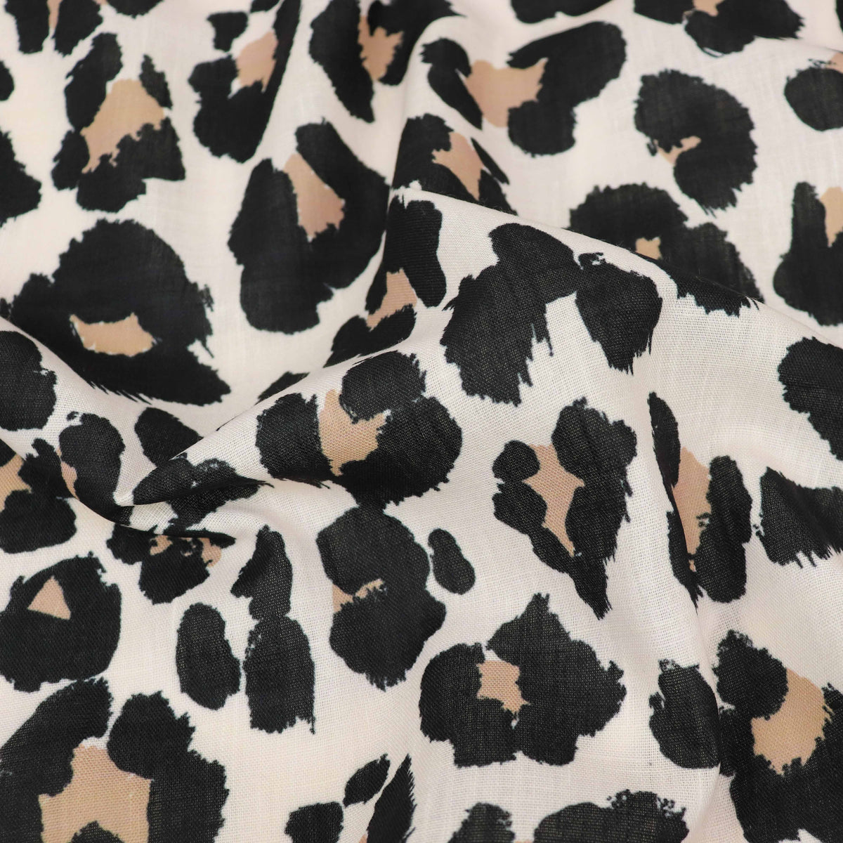 Cream Black & Tan Leopard Animal Print Linen Look Fabric