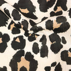 Cream Black & Tan Leopard Animal Print Linen Look Fabric