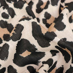 Cream Black & Tan Leopard Animal Print Linen Look Fabric