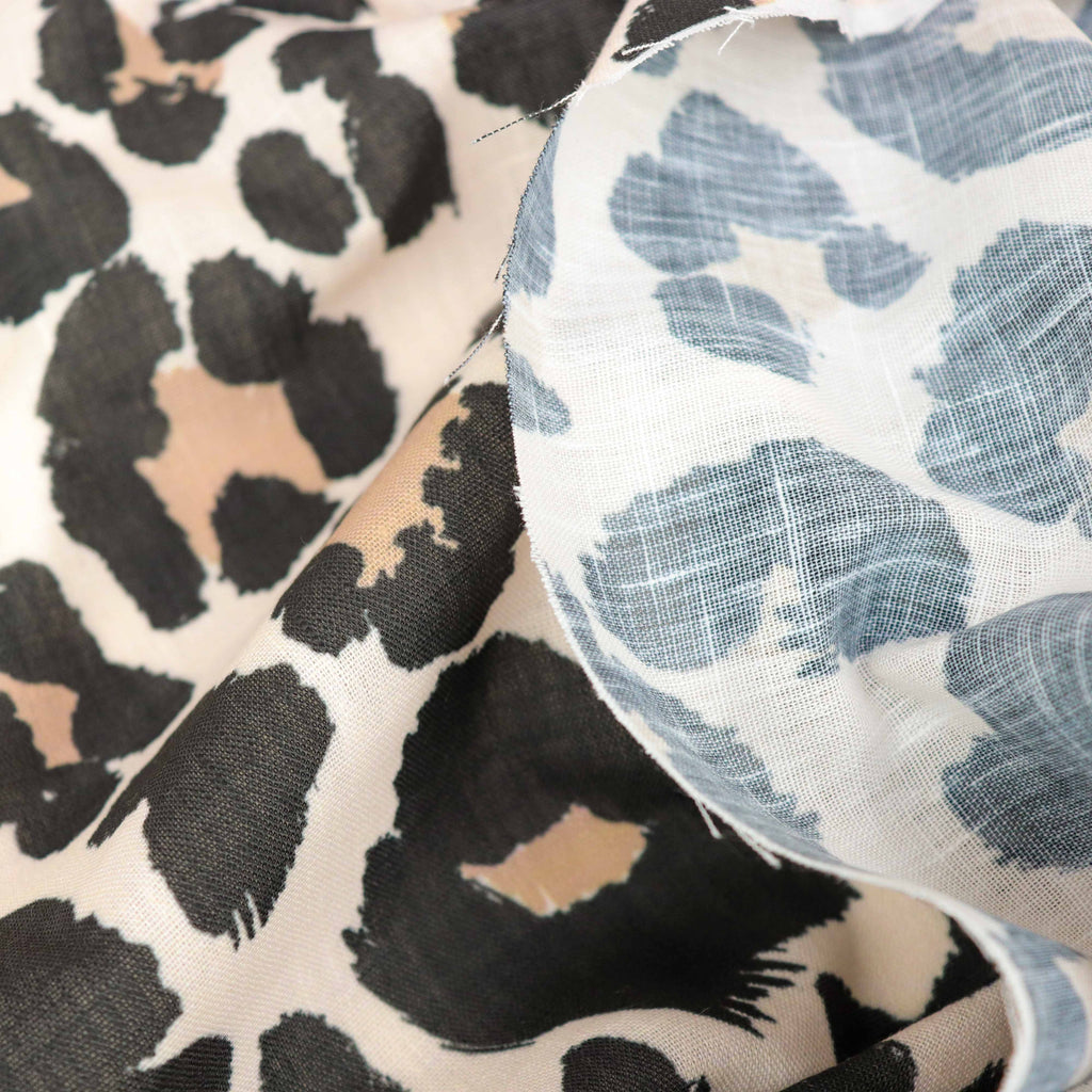 Cream Black & Tan Leopard Animal Print Linen Look Fabric