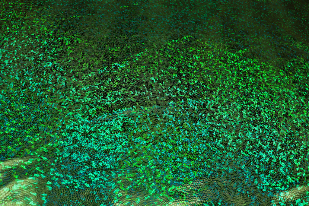 Green Snake Scale Fabric Metallic Foil All Way Stretch