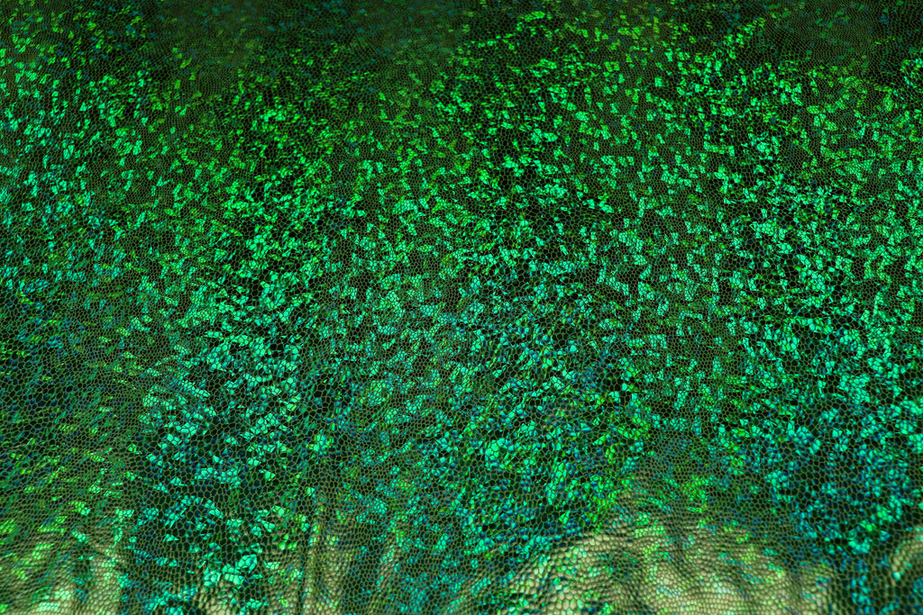 Green Snake Scale Fabric Metallic Foil All Way Stretch