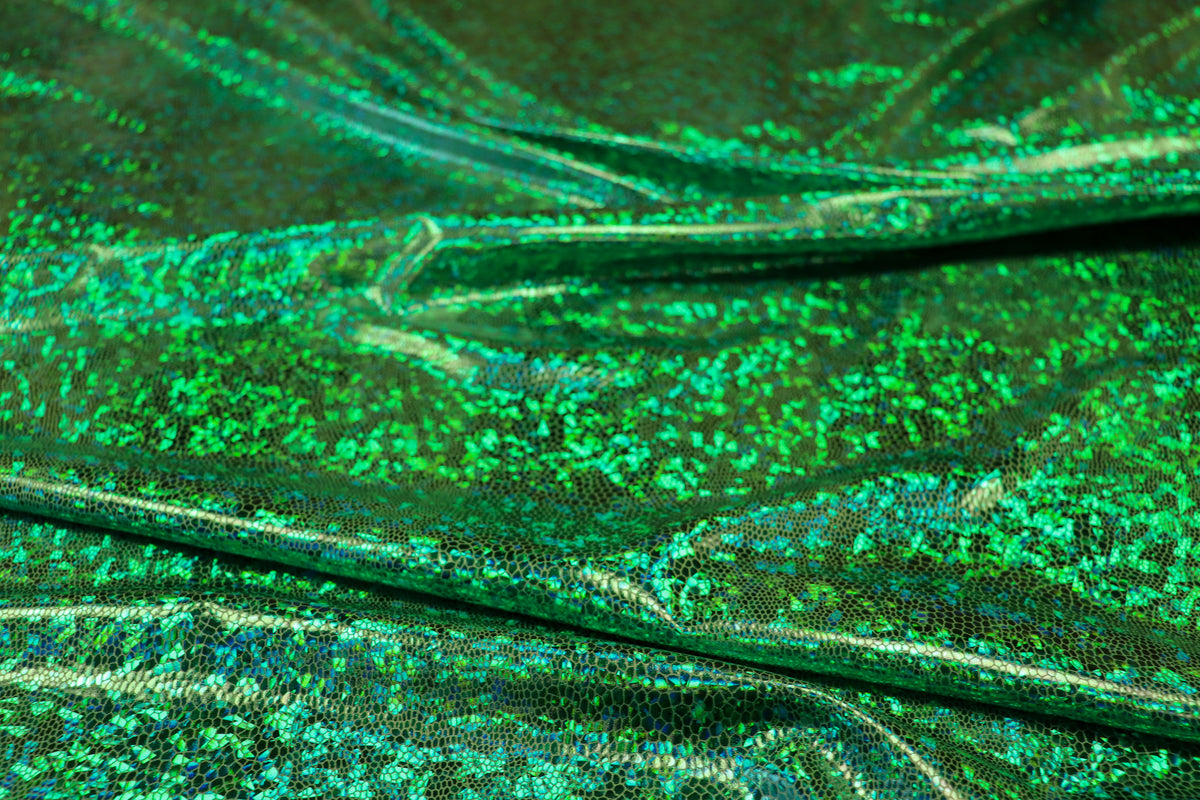 Green Snake Scale Fabric Metallic Foil All Way Stretch