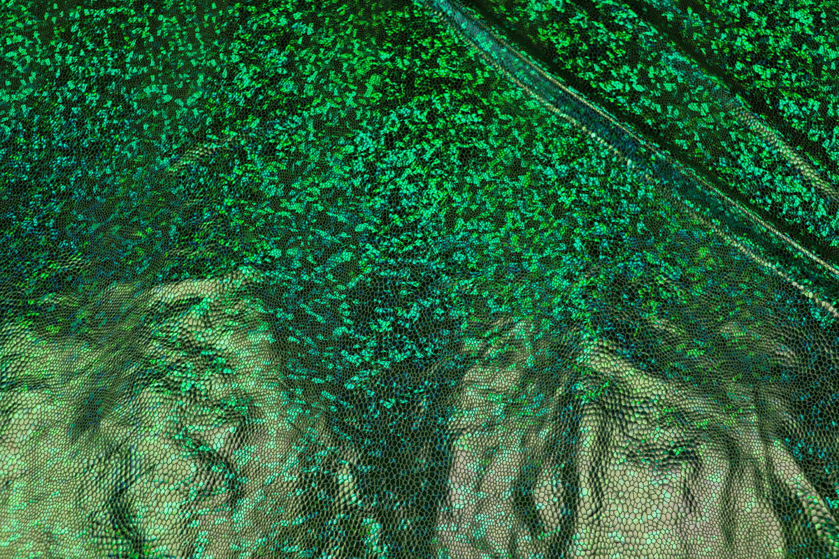Green Snake Scale Fabric Metallic Foil All Way Stretch