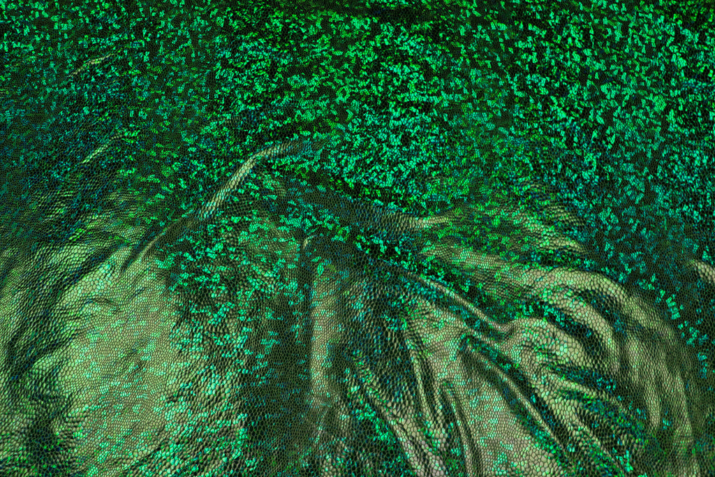Green Snake Scale Fabric Metallic Foil All Way Stretch