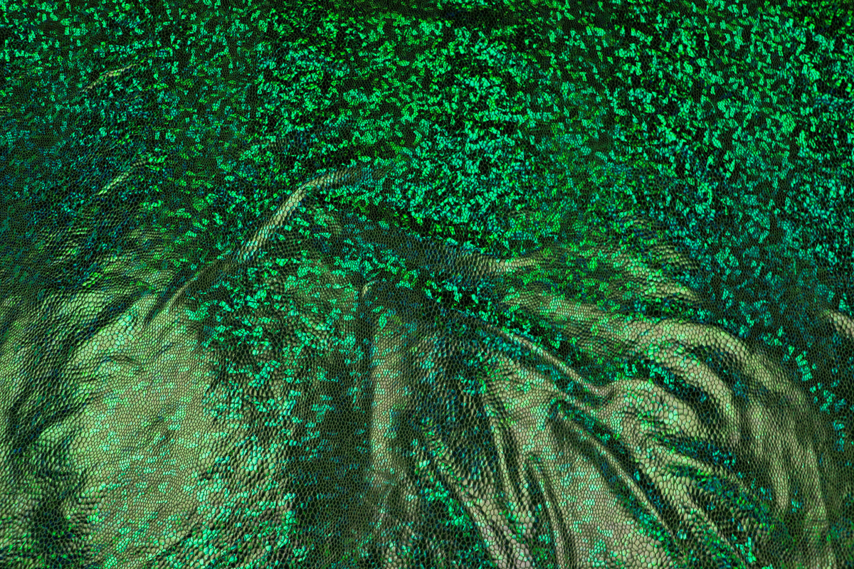Green Snake Scale Fabric Metallic Foil All Way Stretch