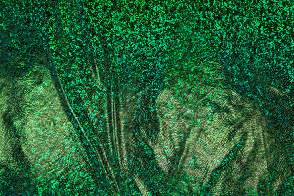 Green Snake Scale Fabric Metallic Foil All Way Stretch