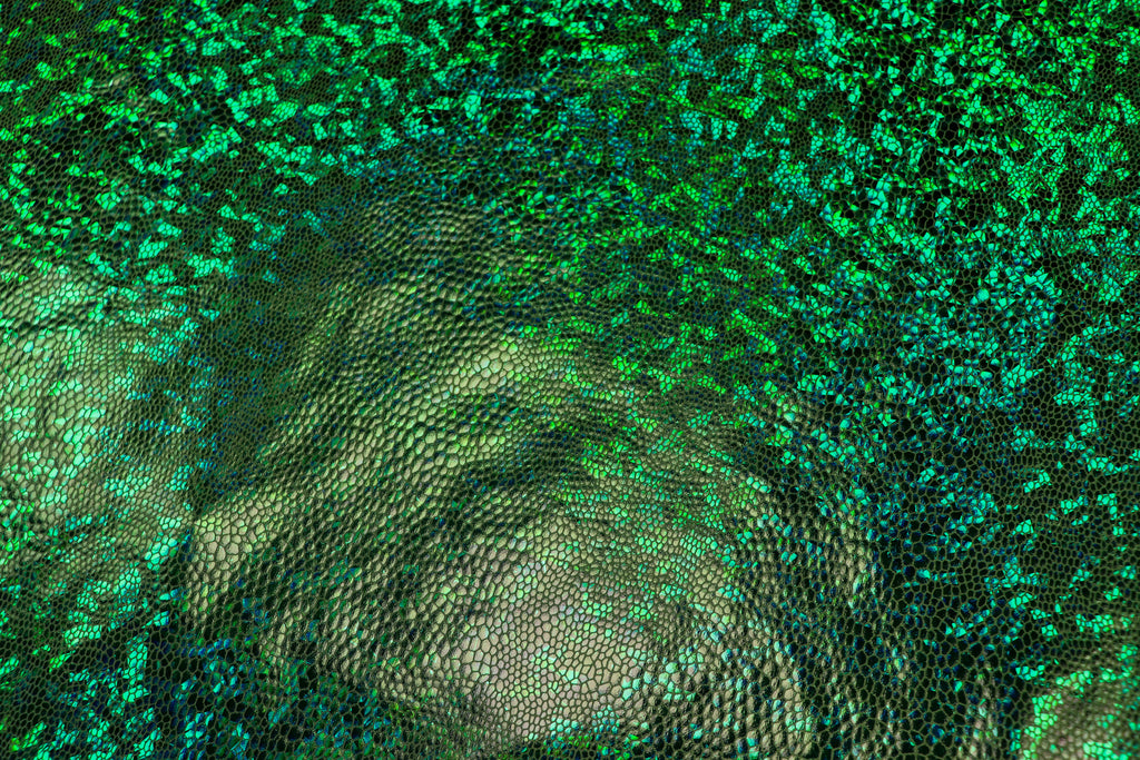 Green Snake Scale Fabric Metallic Foil All Way Stretch
