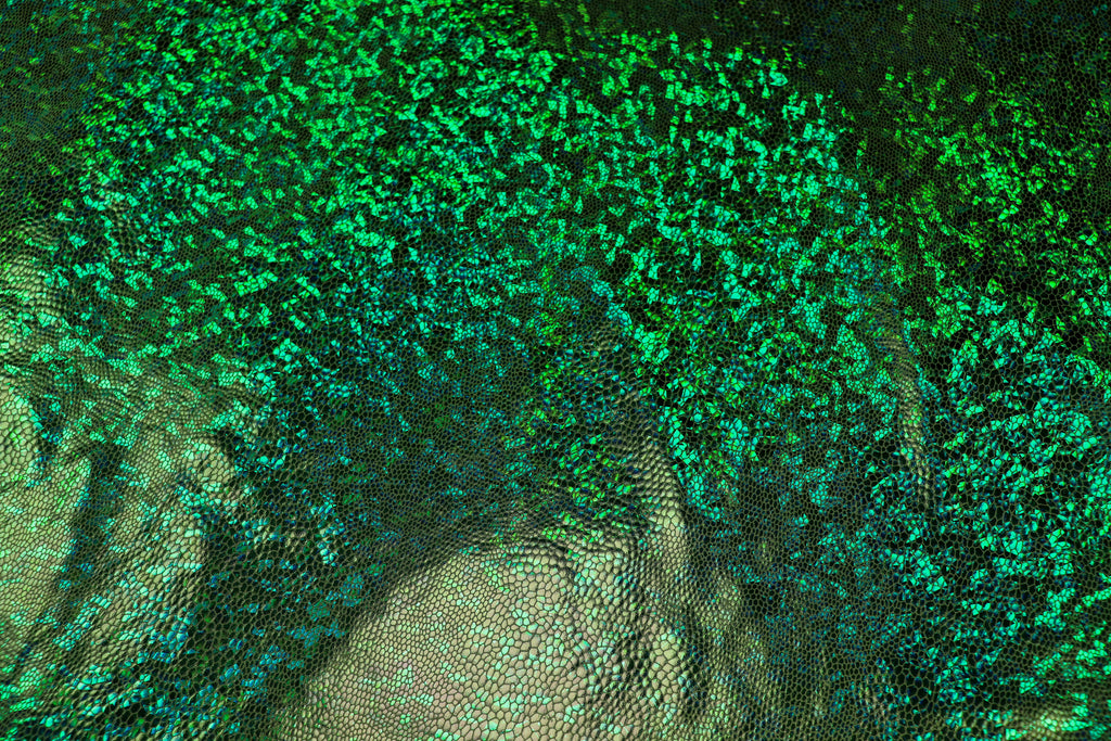 Green Snake Scale Fabric Metallic Foil All Way Stretch