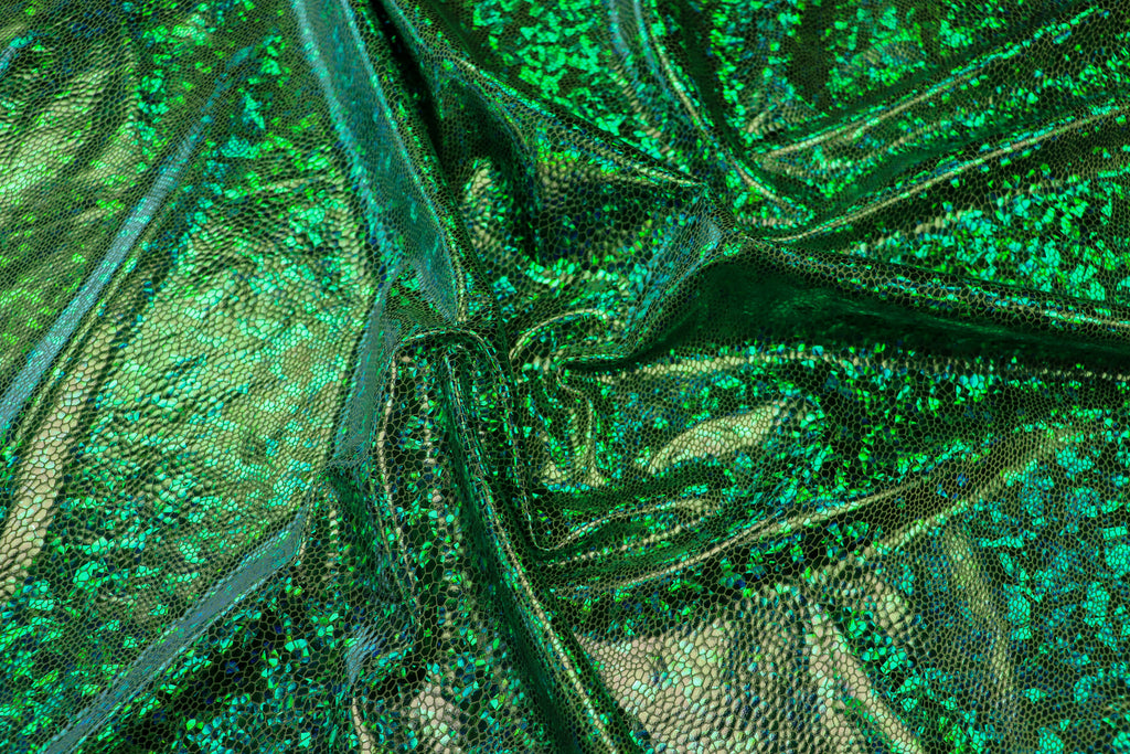 Green Snake Scale Fabric Metallic Foil All Way Stretch