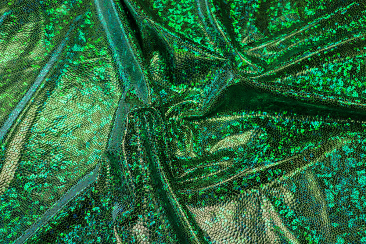 Green Snake Scale Fabric Metallic Foil All Way Stretch