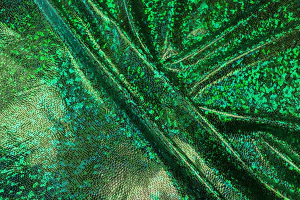 Green Snake Scale Fabric Metallic Foil All Way Stretch