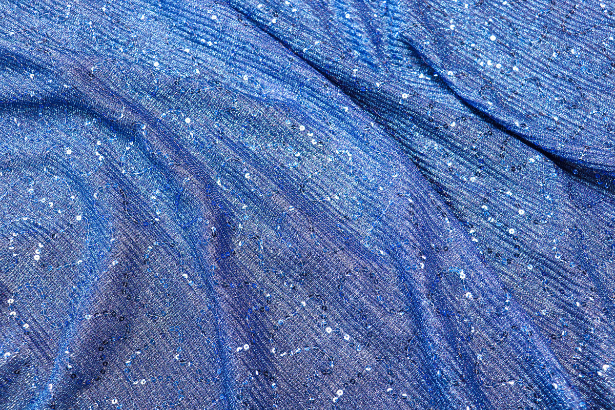 Blue Sequin Lurex Fabric with Shimmer Finish