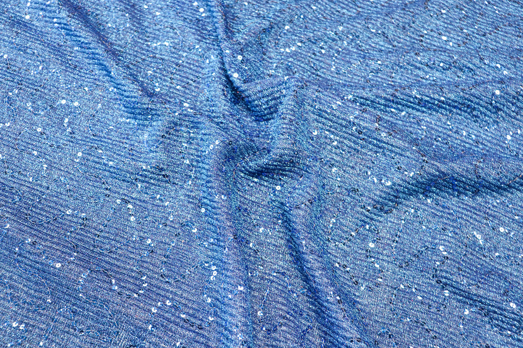 Blue Sequin Lurex Fabric with Shimmer Finish
