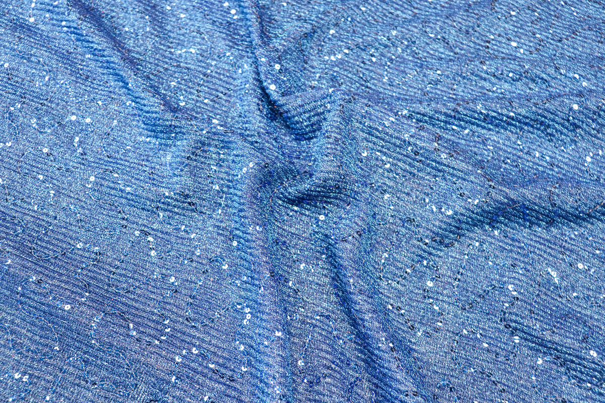 Blue Sequin Lurex Fabric with Shimmer Finish
