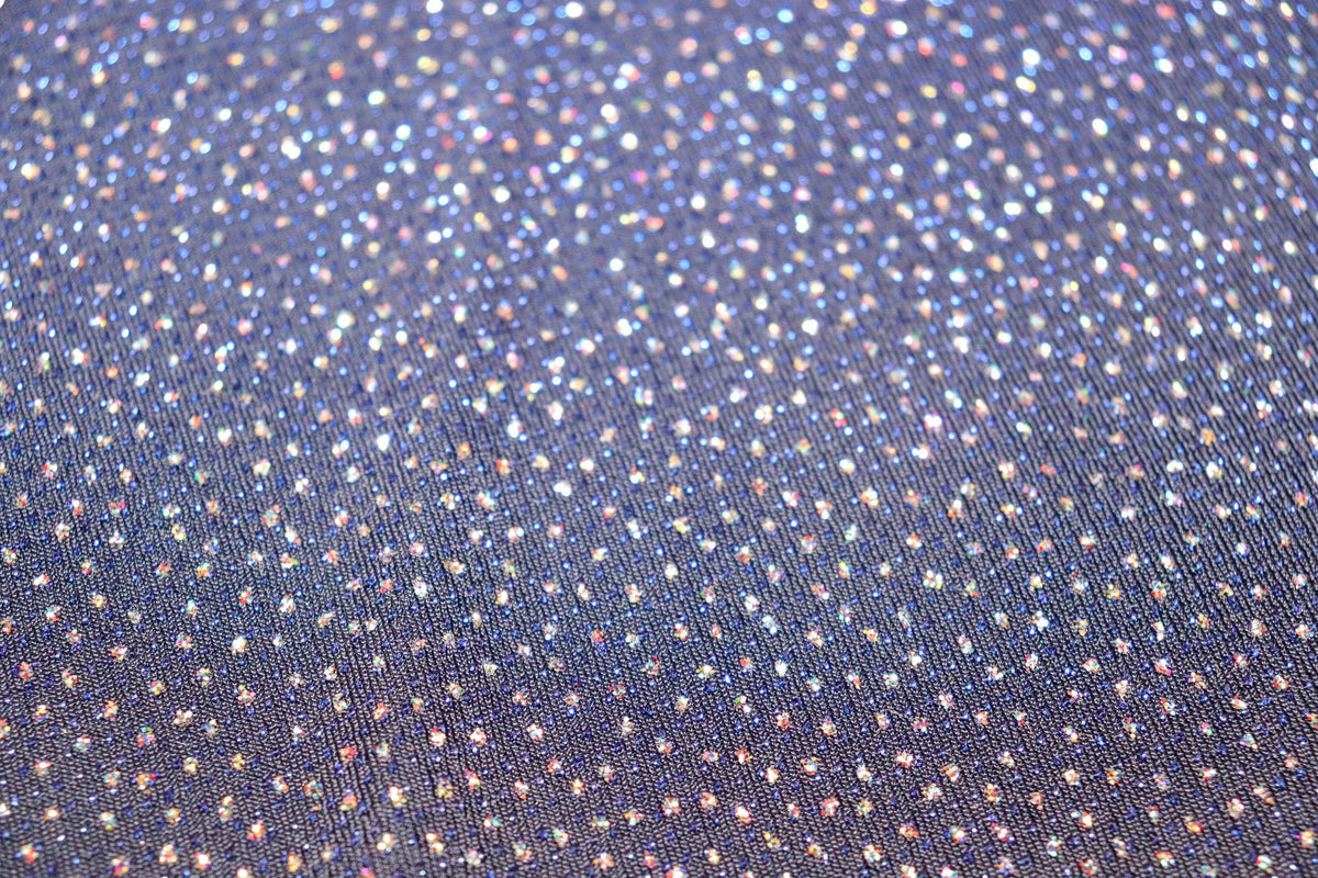 Navy Royal Blue Lurex Fabric Glitter All Way Stretch