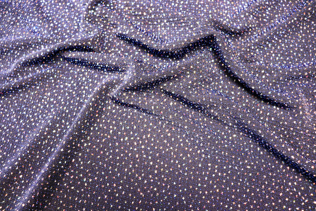 Navy Royal Blue Lurex Fabric Glitter All Way Stretch