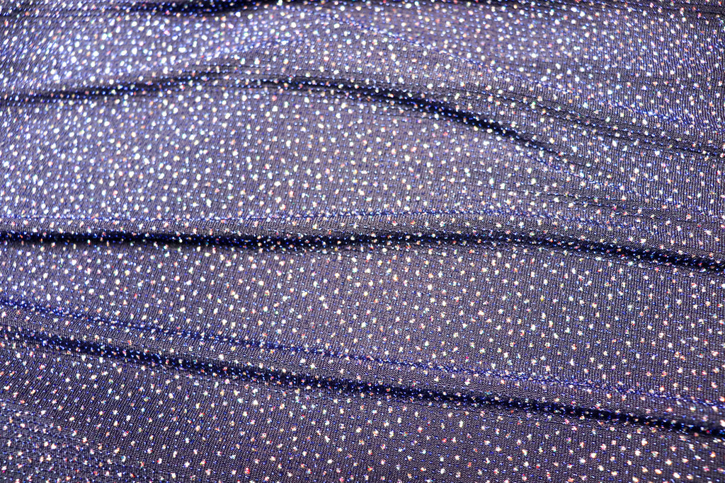 Navy Royal Blue Lurex Fabric Glitter All Way Stretch