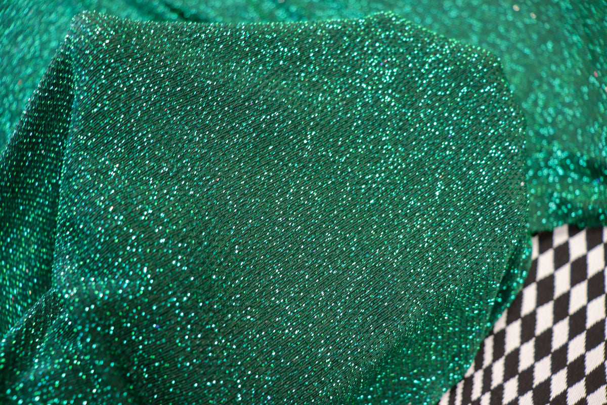 Emerald Green Lurex Fabric Shiny All Way Stretch