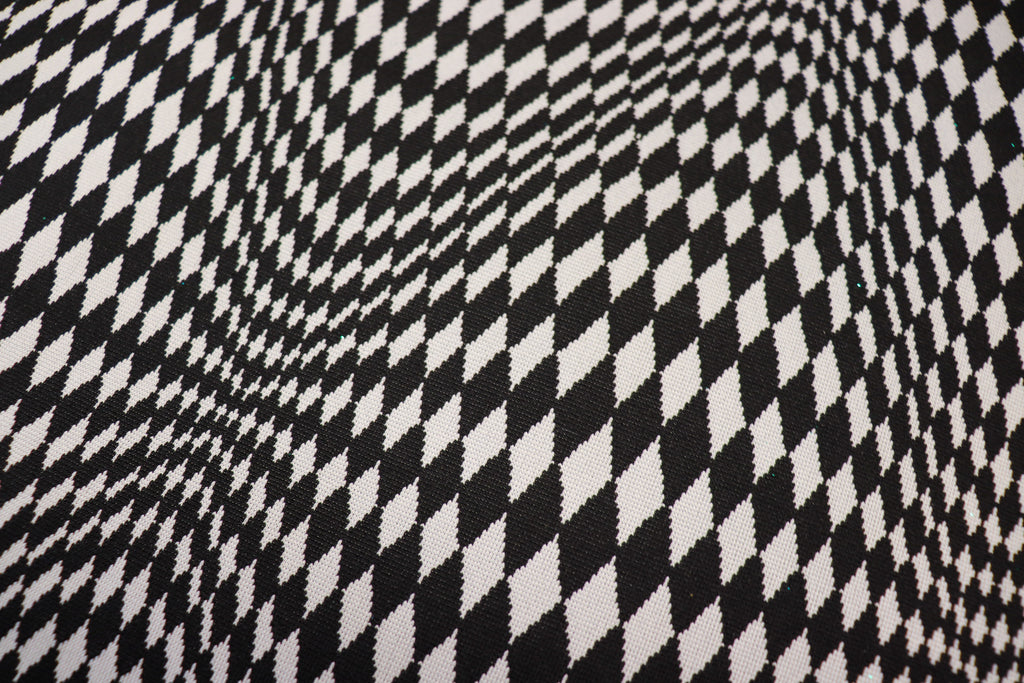 Abstract Diamond Jacquard Fabric Black White Geometric Stretch