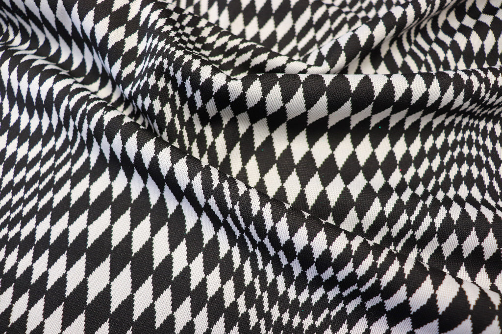 Abstract Diamond Jacquard Fabric Black White Geometric Stretch