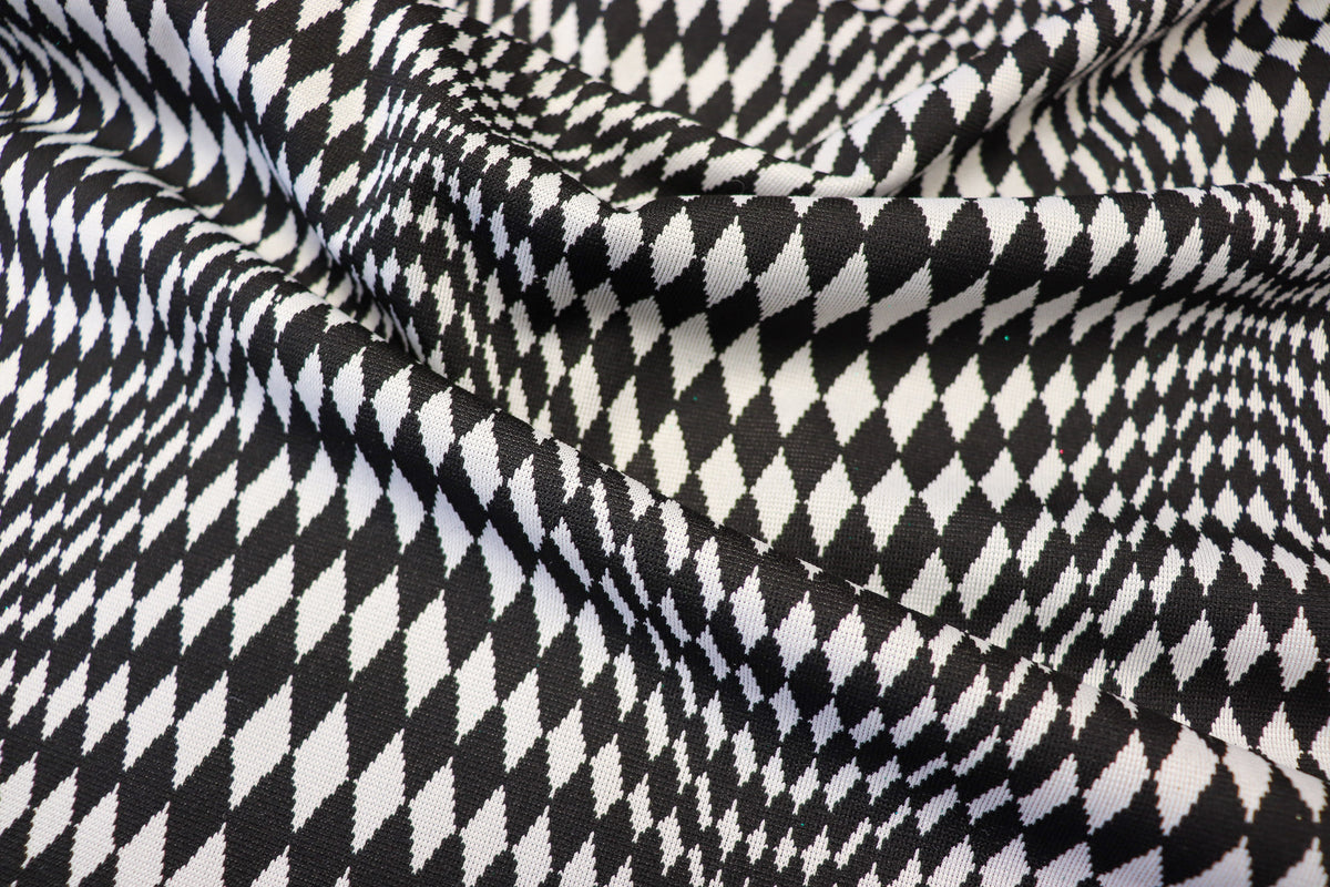 Abstract Diamond Jacquard Fabric Black White Geometric Stretch