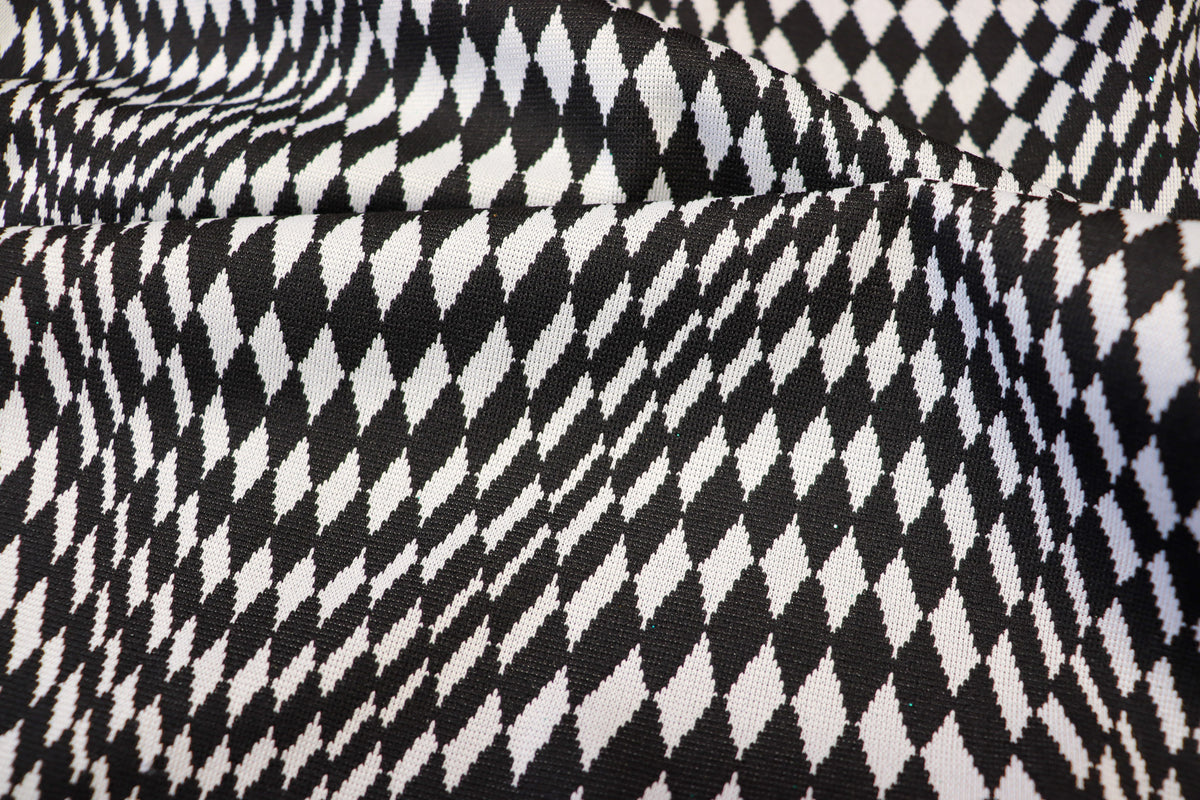 Abstract Diamond Jacquard Fabric Black White Geometric Stretch