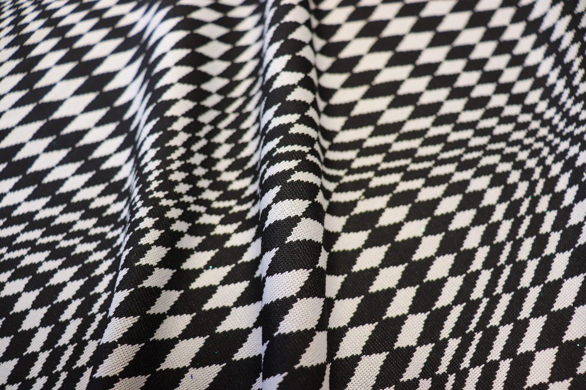 Abstract Diamond Jacquard Fabric Black White Geometric Stretch