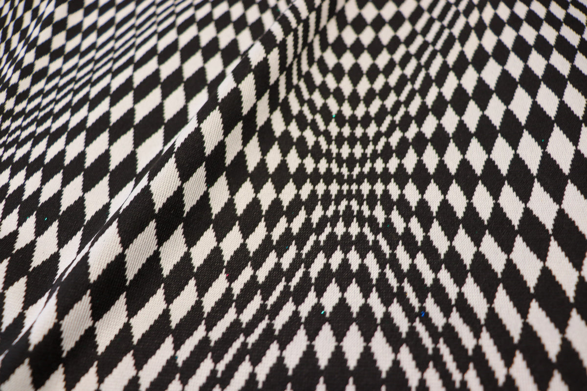 Abstract Diamond Jacquard Fabric Black White Geometric Stretch
