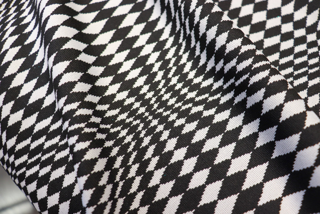 Abstract Diamond Jacquard Fabric Black White Geometric Stretch