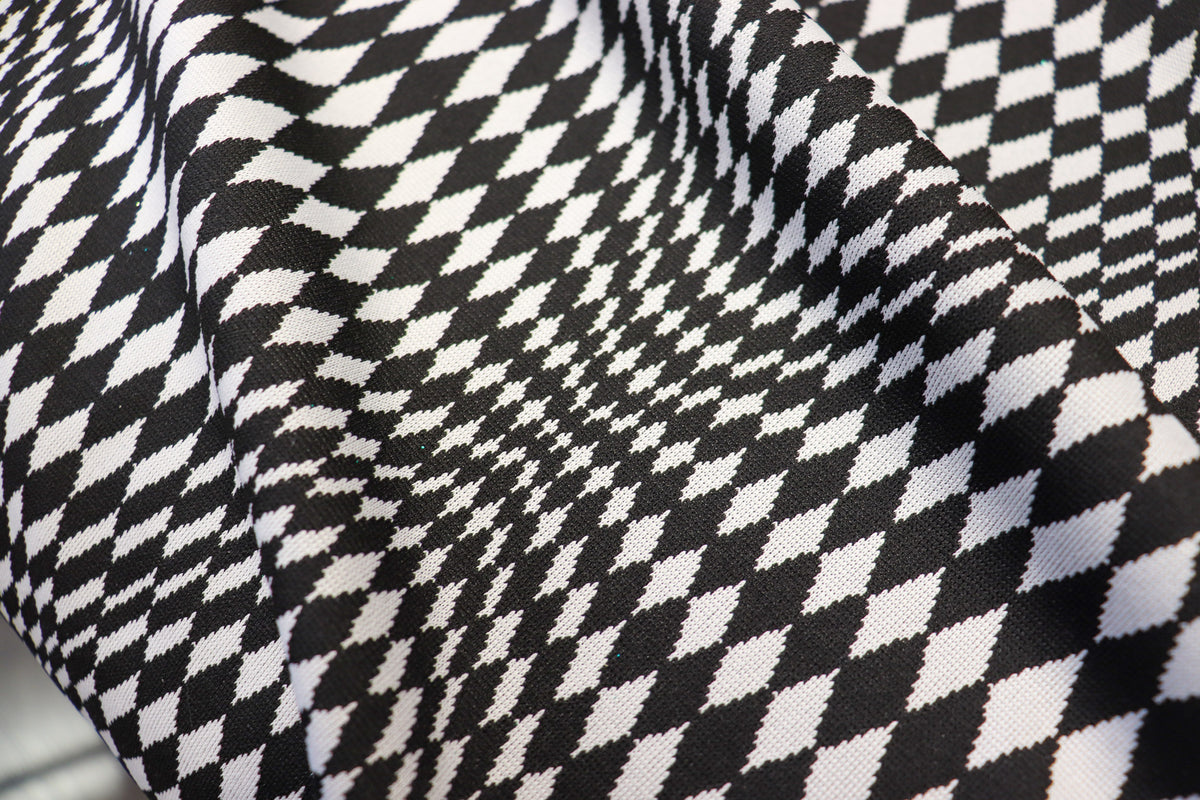 Abstract Diamond Jacquard Fabric Black White Geometric Stretch