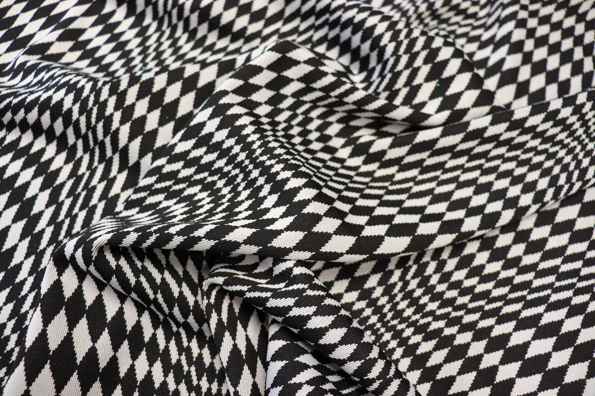 Abstract Diamond Jacquard Fabric Black White Geometric Stretch