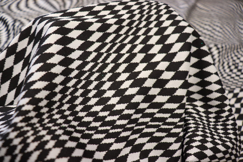 Abstract Diamond Jacquard Fabric Black White Geometric Stretch