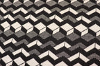 Geometric Stretch Jacquard Fabric Black Cream Grey Angular Pattern
