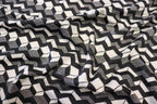 Geometric Stretch Jacquard Fabric Black Cream Grey Angular Pattern