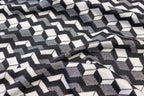 Geometric Stretch Jacquard Fabric Black Cream Grey Angular Pattern
