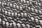 Geometric Stretch Jacquard Fabric Black Cream Grey Angular Pattern