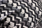Geometric Stretch Jacquard Fabric Black Cream Grey Angular Pattern