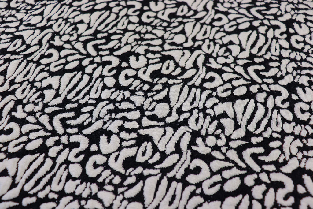 Black White Leopard Jacquard Fabric Raised Pattern Stretch