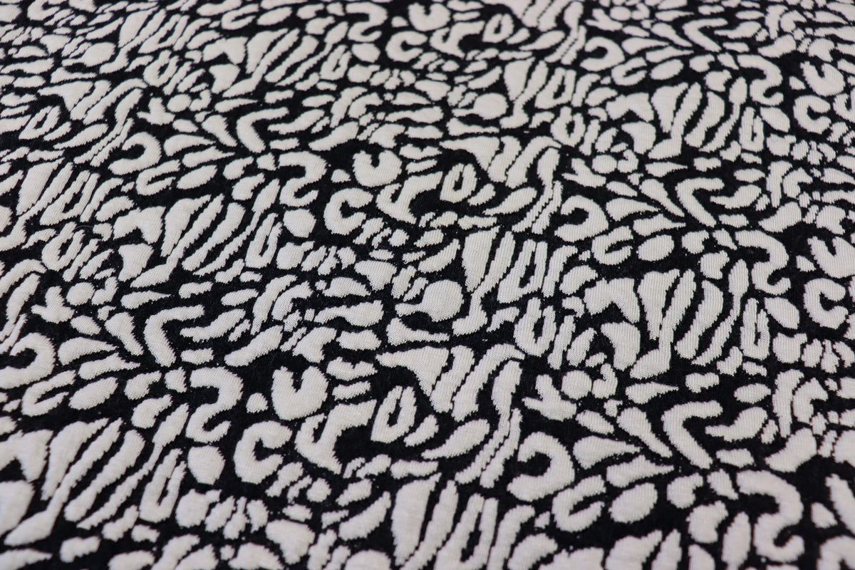 Black White Leopard Jacquard Fabric Raised Pattern Stretch