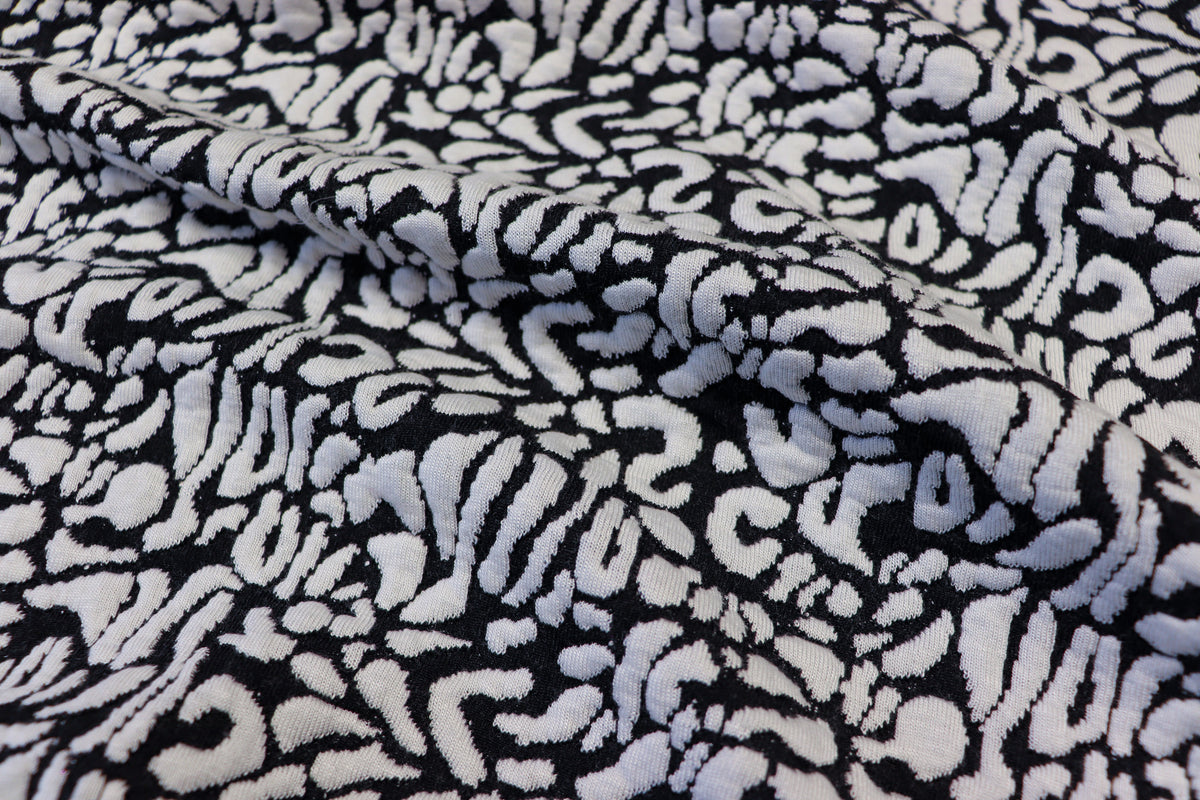 Black White Leopard Jacquard Fabric Raised Pattern Stretch