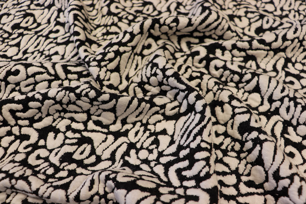 Black White Leopard Jacquard Fabric Raised Pattern Stretch