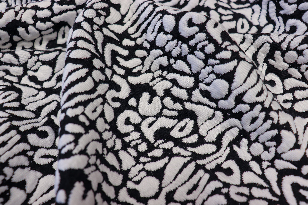 Black White Leopard Jacquard Fabric Raised Pattern Stretch