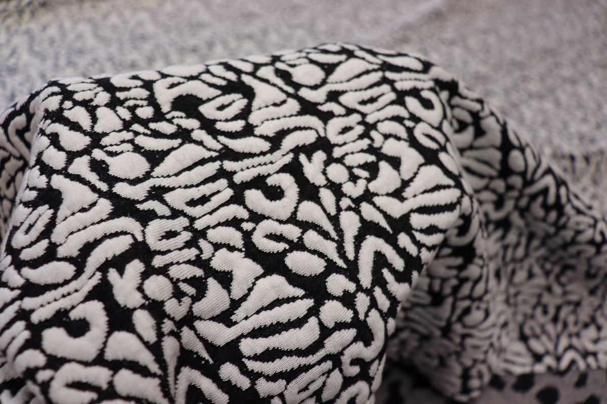 Black White Leopard Jacquard Fabric Raised Pattern Stretch