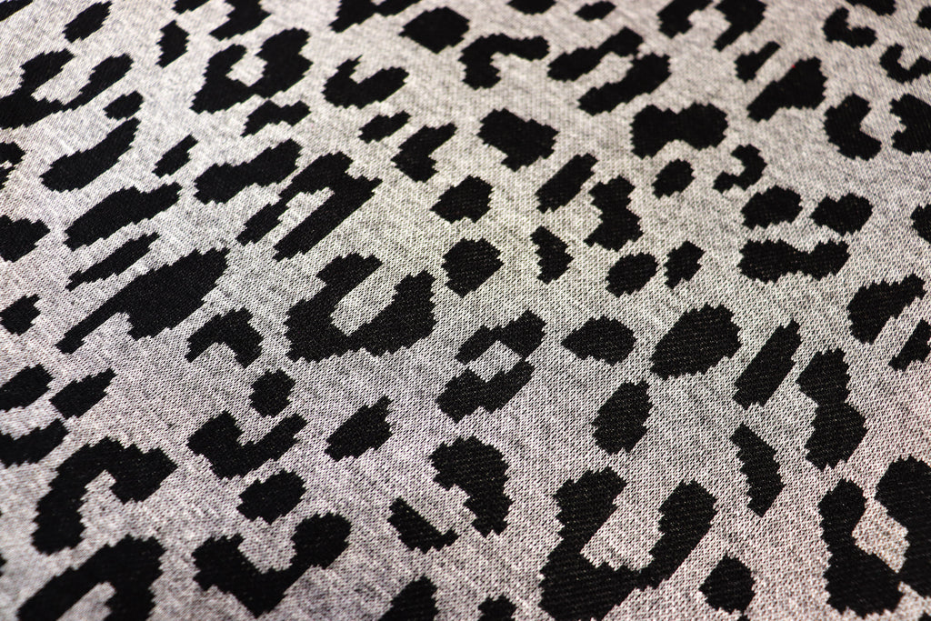 Grey Leopard Jacquard Fabric Black Spots Stretch Knit